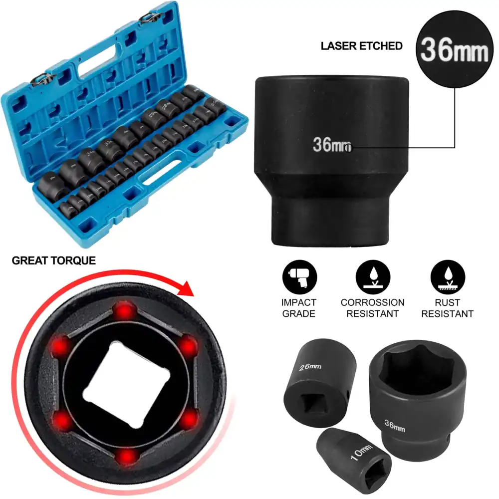 Metric Impact Socket Set, CR-V - Industrial Laser Etching review and price